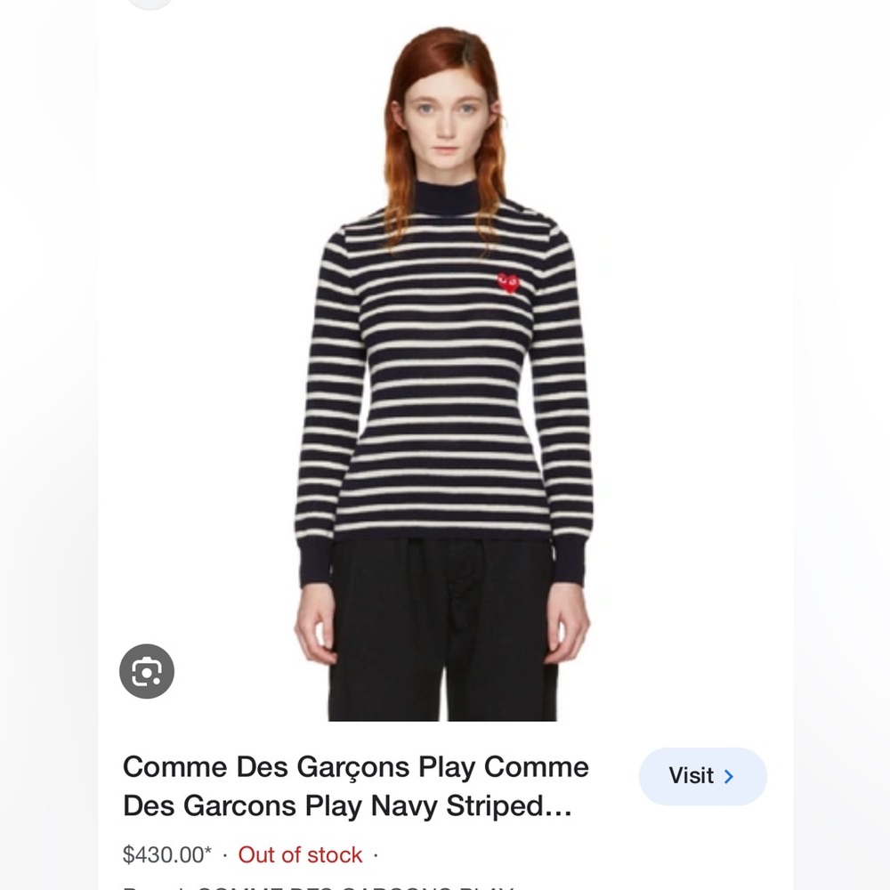 NWOT 100% Wool Comme Des Garcon Navy Striped Turtleneck (Womens M)